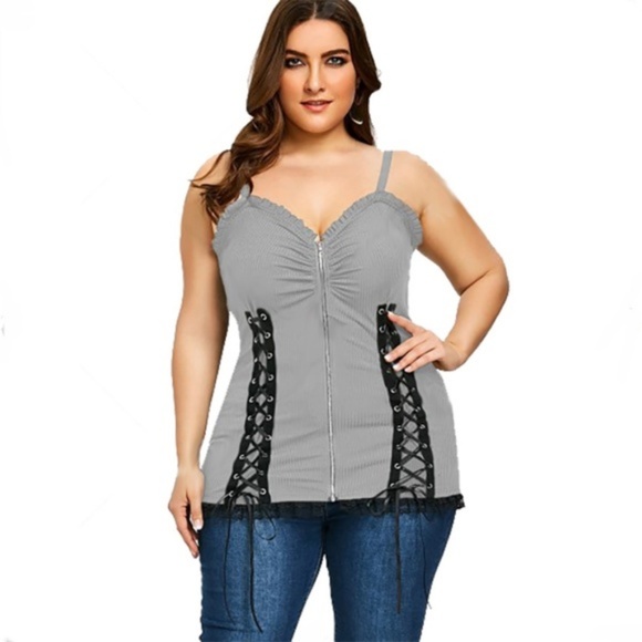 🎆Side Tie Lace Up Plus Size Slip Top🎆 - Picture 2 of 6